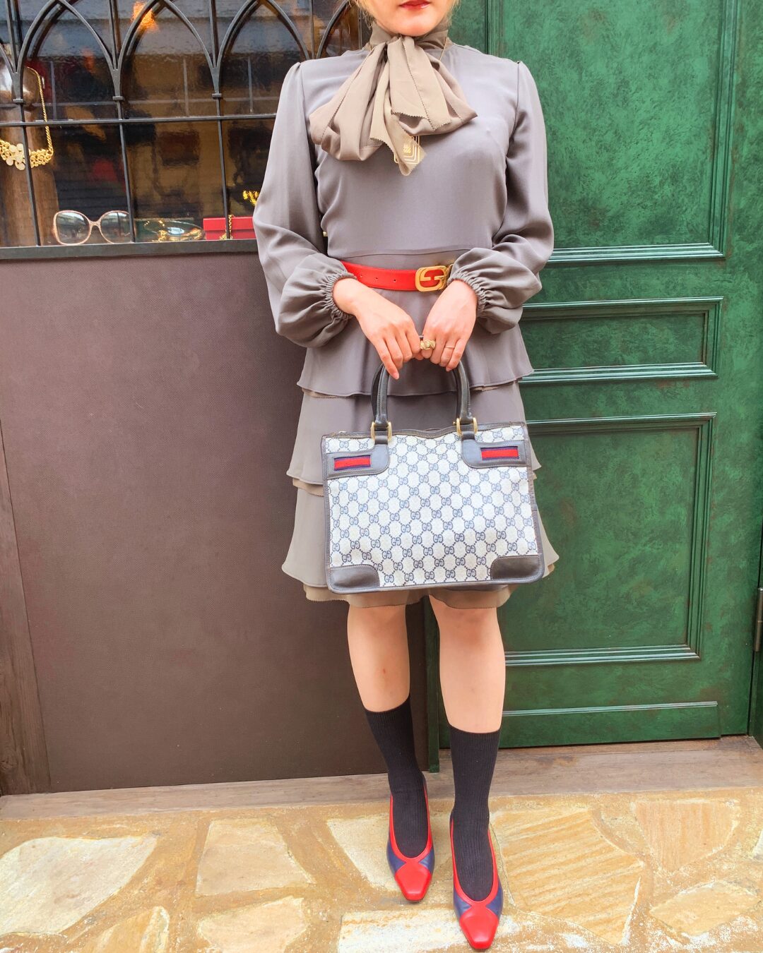 OLD Gucci スクエアミニボストン（青・横シェリー）