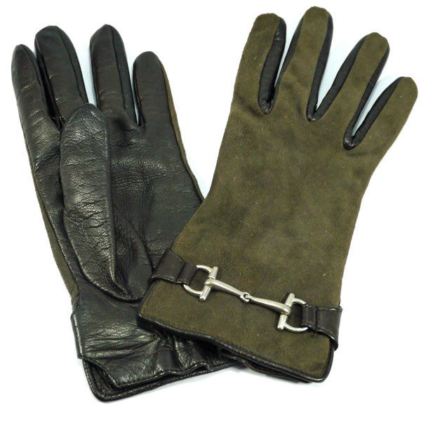Gucci ホースビット金具レザー手袋(カーキ）