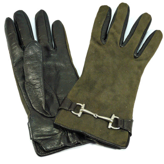 Gucci ホースビット金具レザー手袋(カーキ）