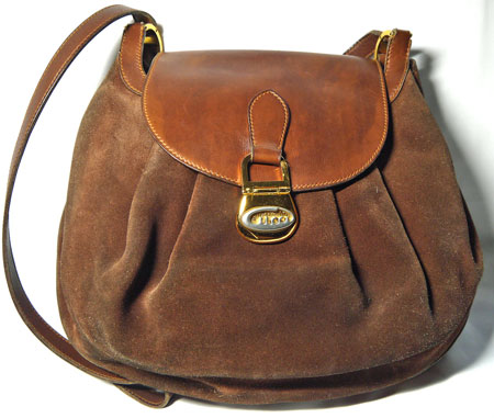 OLDGucci　スエード筆記体丸ショルダー（茶）