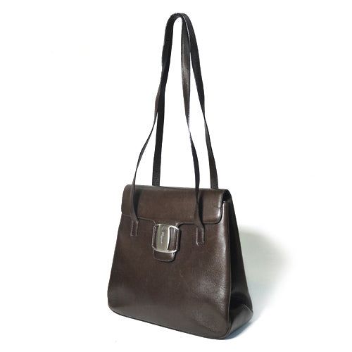 Salvatore Ferragam　ラム皮トートバック（茶）