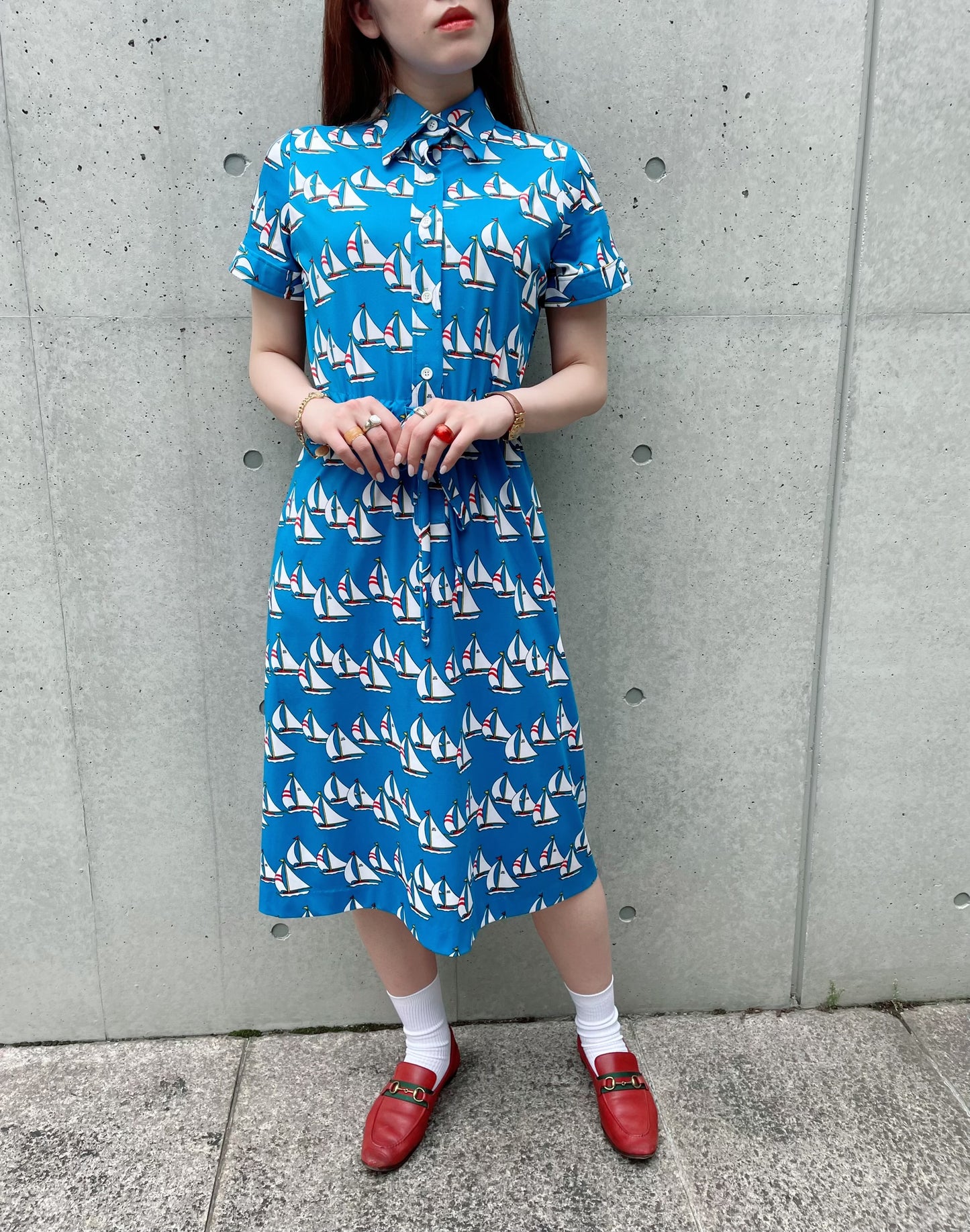 LANVIN　ヨット柄vintage半袖ワンピース（水色）