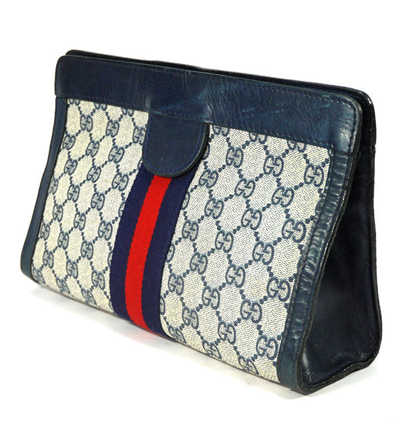 OLD Gucci /PARFUMクラッチバッグ（青/ショルダー穴あり）