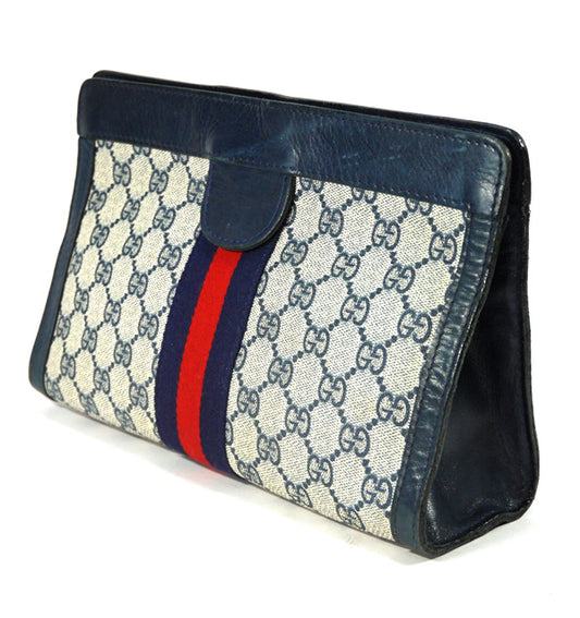 OLD Gucci /PARFUMクラッチバッグ（青/ショルダー穴あり）