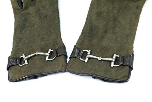 Gucci ホースビット金具レザー手袋(カーキ）