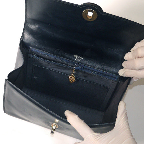 OLD Gucci　紺ステッチバッグ(チェーン付き）