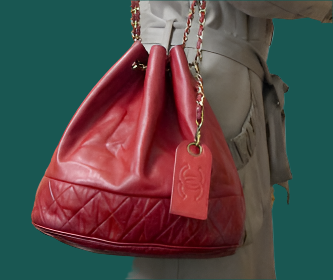 OLD CHANEL　マトラッセ巾着Wチェーンショルダー（赤）