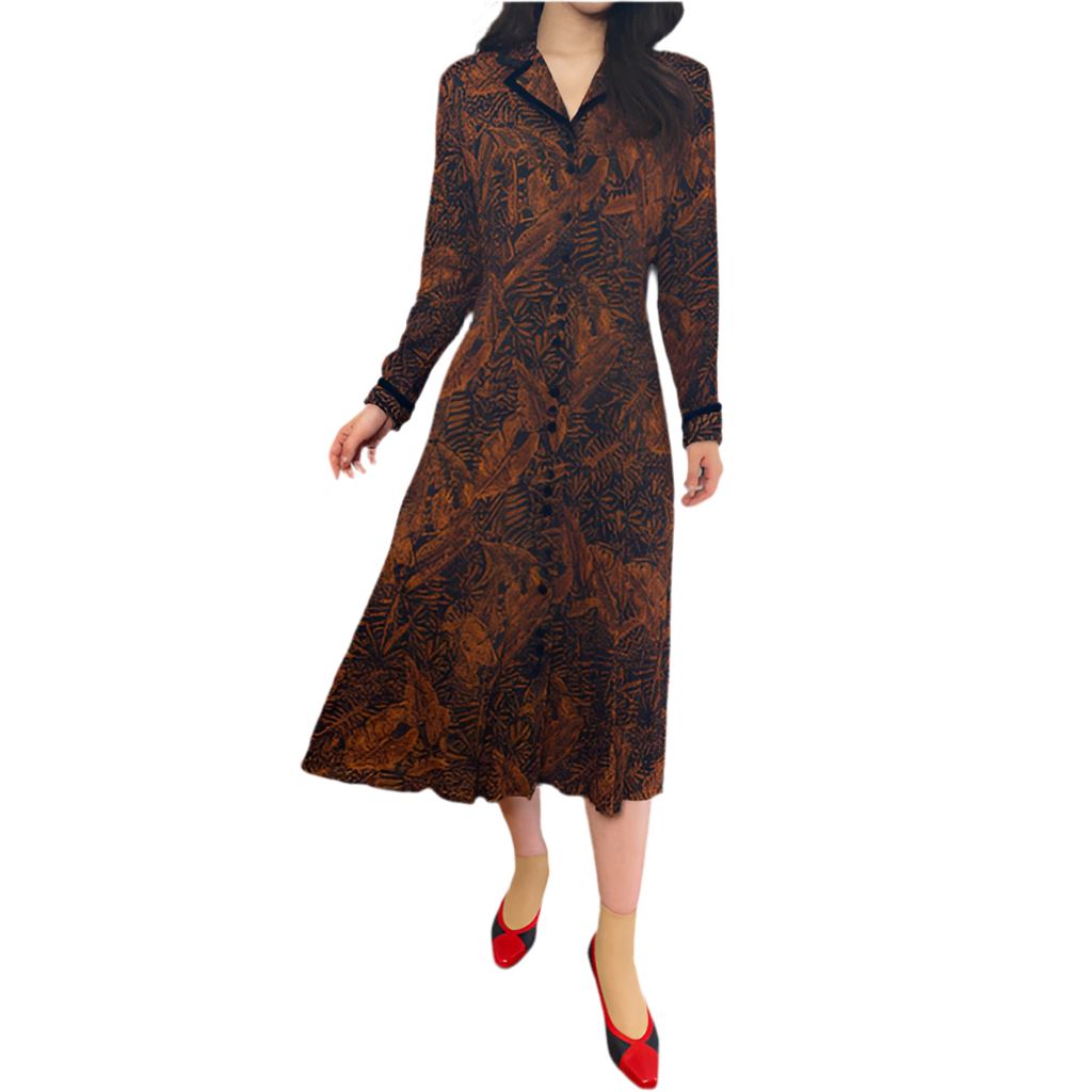 Rococo's SELECT　リーフ柄vintageワンピース（茶系）