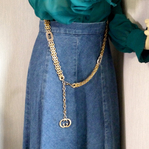 OLD Gucci 　インターロッキングチェーンベルト（ゴールドＧＧ）