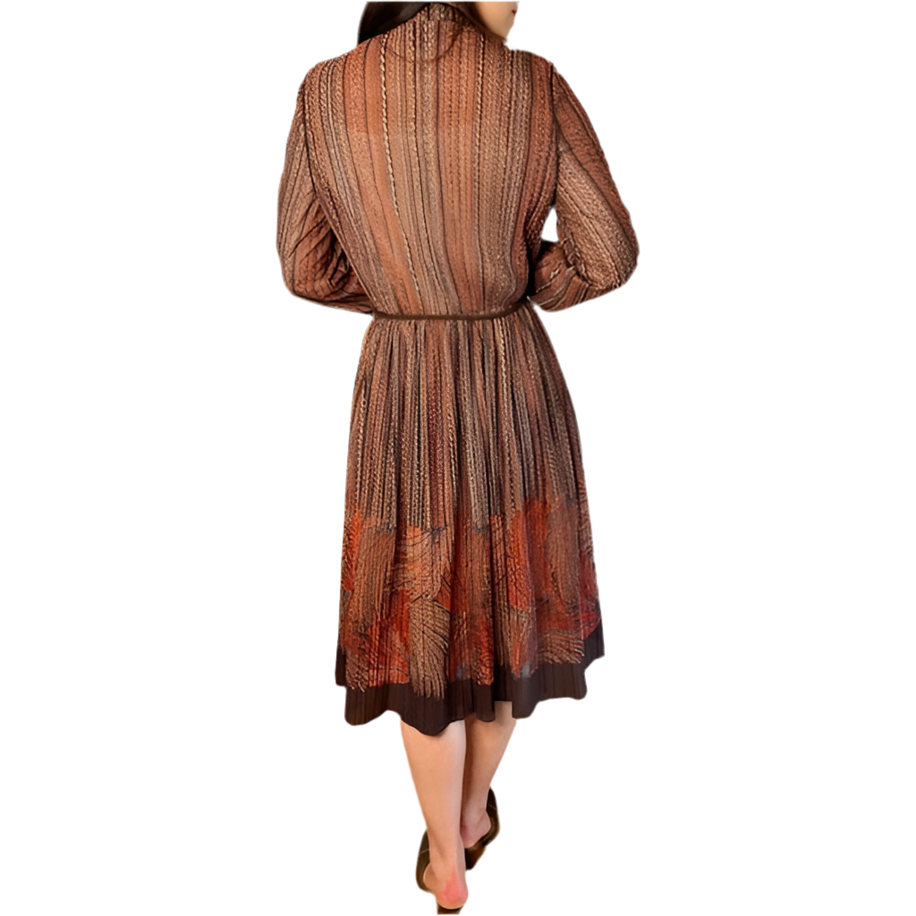 Rococo's SELECT　プリーツプリントvintageシフォンワンピース（茶系）