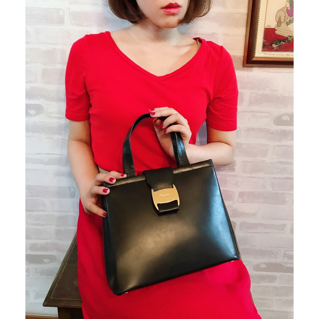 Salvatore Ferragamo　Varaリボン2WAYハンドバッグ（黒）