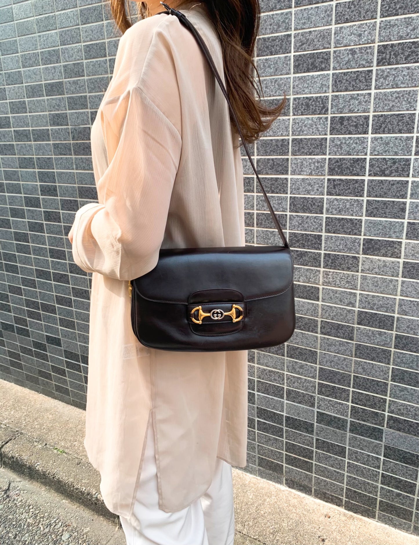 OLD Gucci　総革ビット&GG金具2WAYショルダー（濃茶）