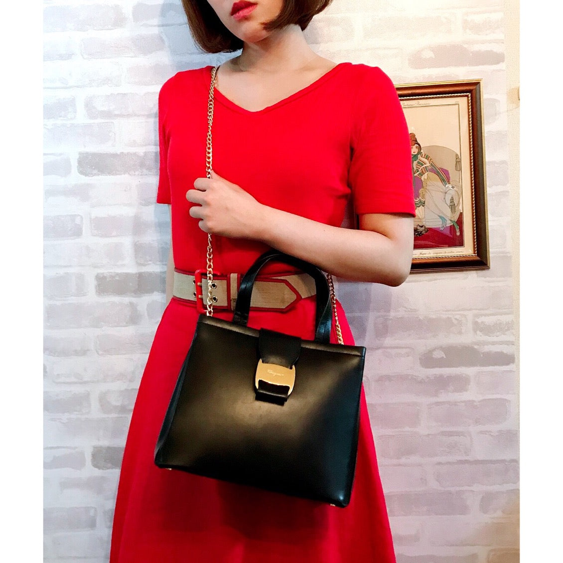 Salvatore Ferragamo　Varaリボン2WAYハンドバッグ（黒）