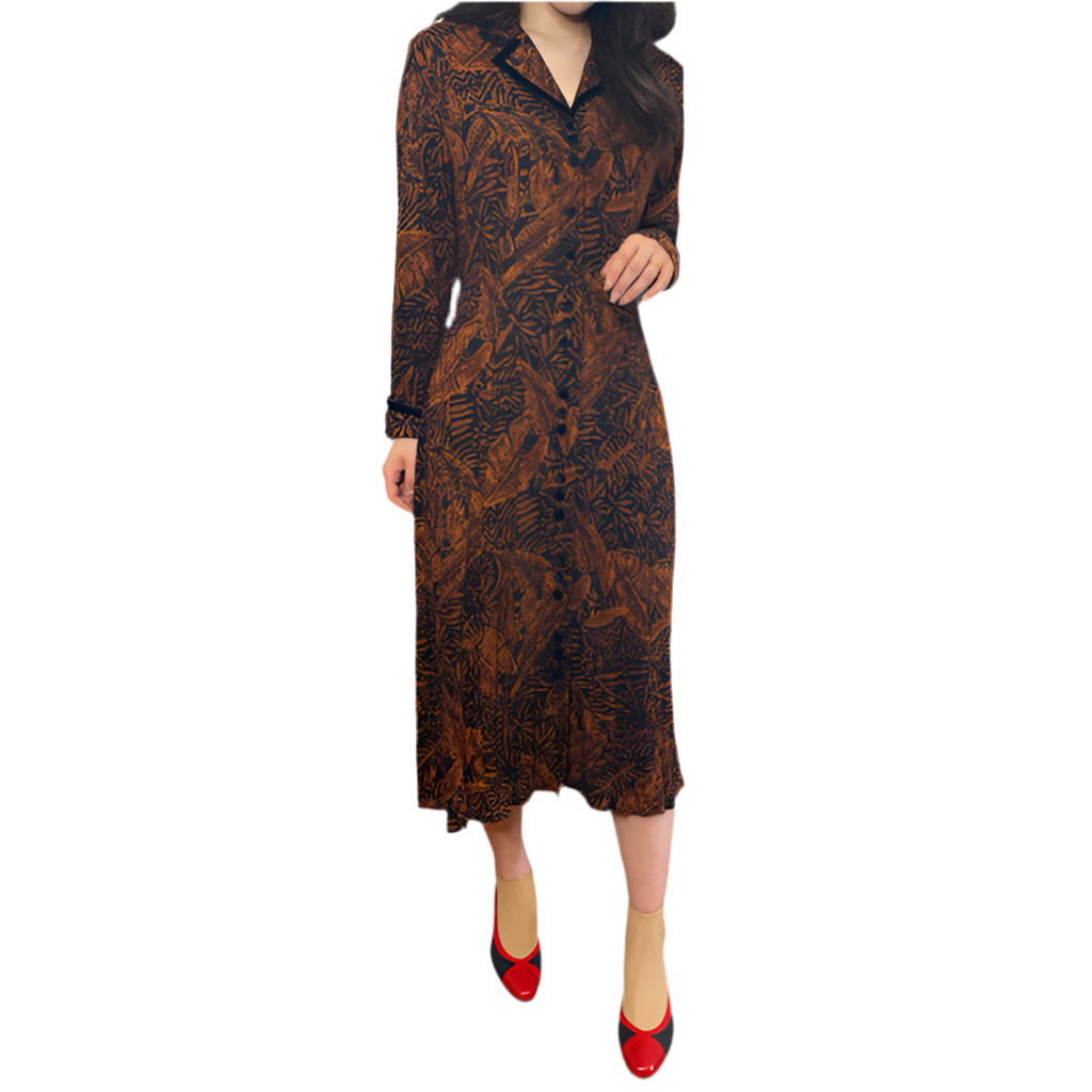 Rococo's SELECT　リーフ柄vintageワンピース（茶系）