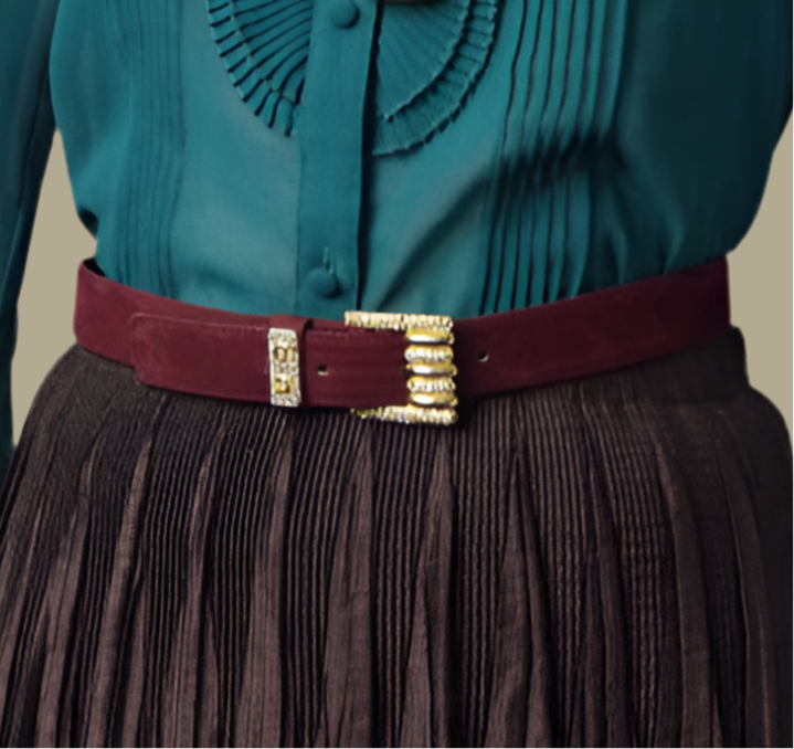 C.Dior　ラインストーンロゴバックル スエードベルト（ボルドー）