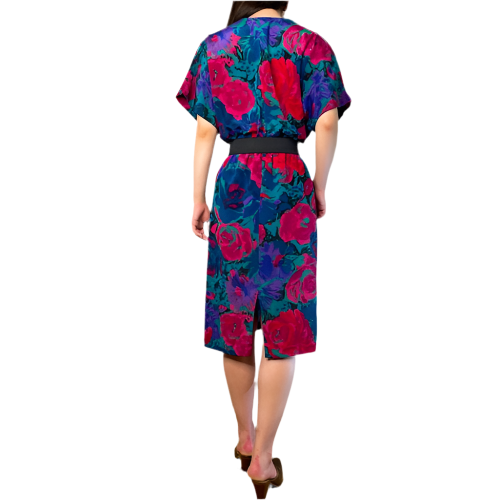 Rococo's SELECT　花柄vintageVネックフレアスリーブワンピース