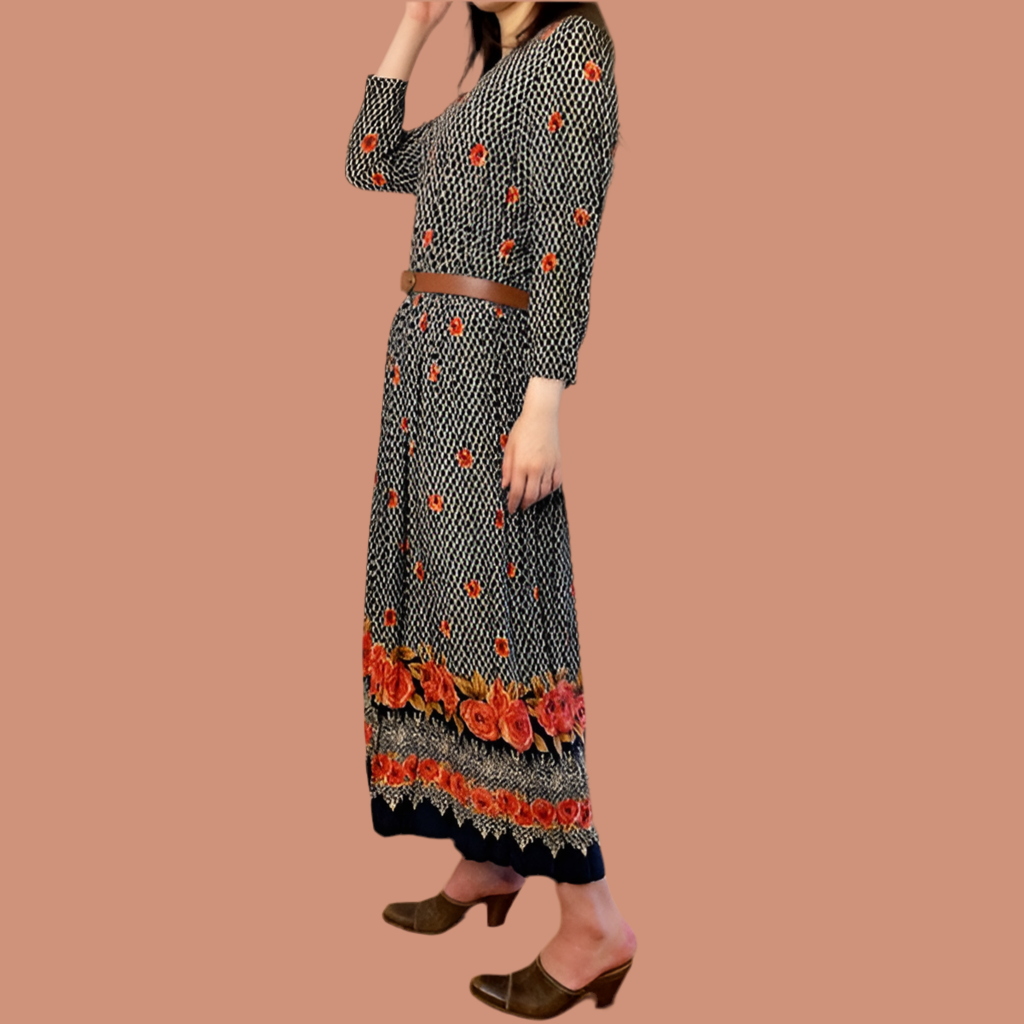 'USA 70s 60s ヴィンテージ アメリカ ワンピース ロング マキシ 黒 ワンピース | Titti Vintage