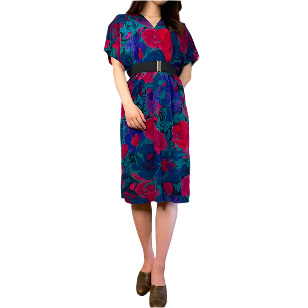 Rococo's SELECT　花柄vintageVネックフレアスリーブワンピース