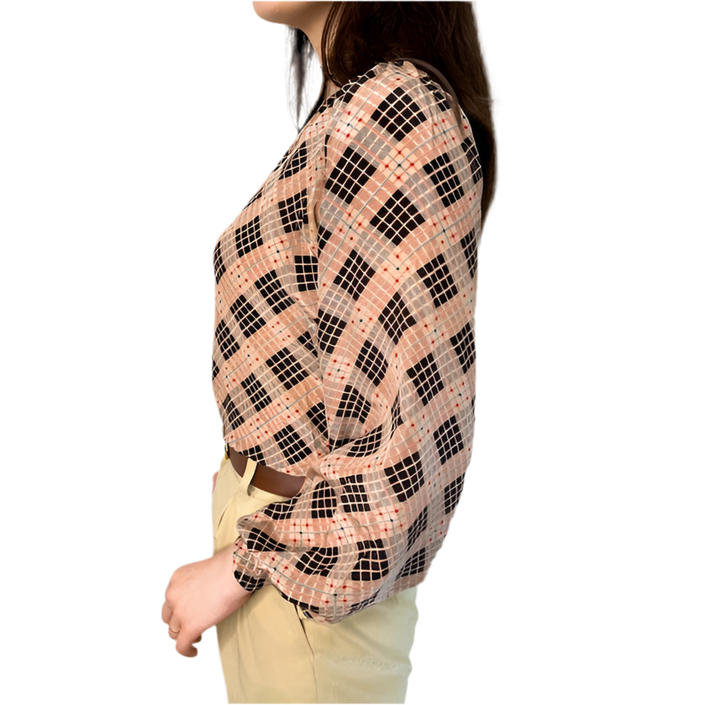 YSL　チェック柄シルクブラウス（ベージュ系）