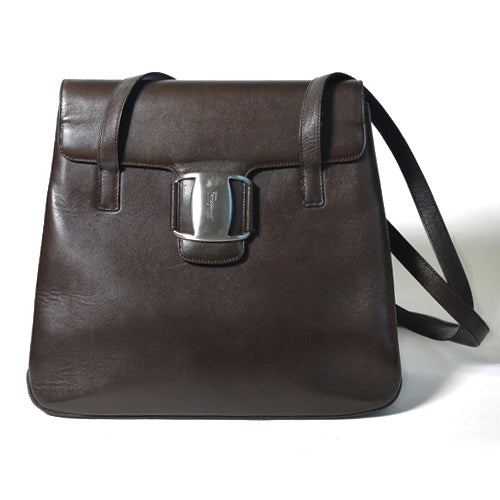 Salvatore Ferragam　ラム皮トートバック（茶）