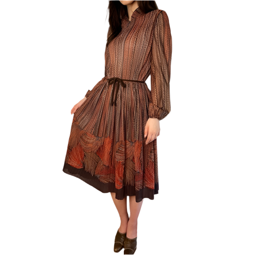 Rococo's SELECT　プリーツプリントvintageシフォンワンピース（茶系）