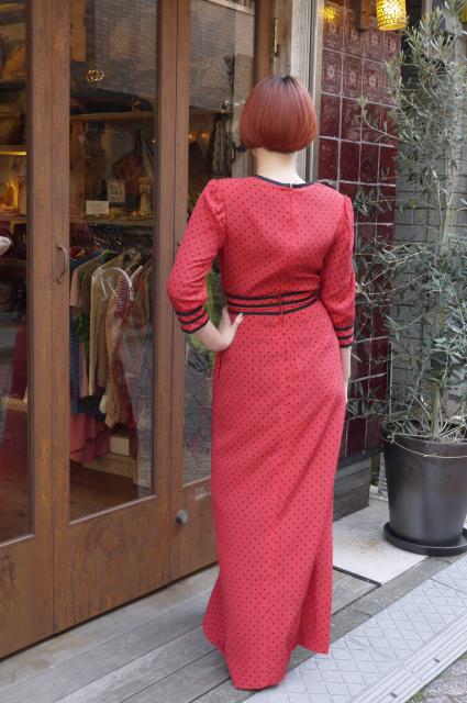 OLD CHANEL　ドット柄ドレスワンピース(赤)
