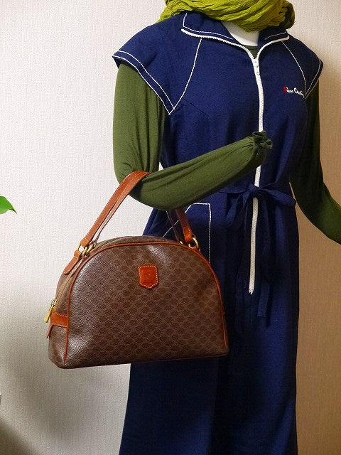 Old Celine　マカダム柄半円ボストン（茶）