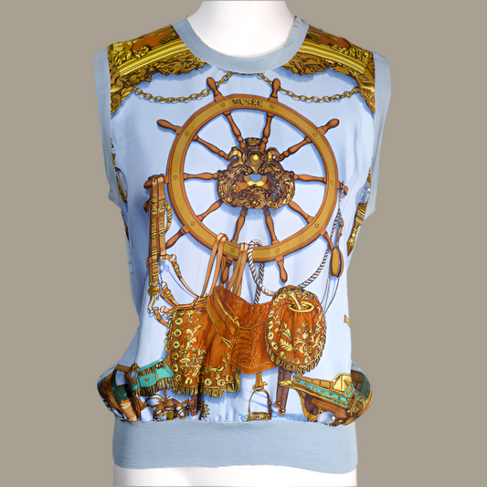 HERMES シルクスカーフ柄 MUSEE ニットベスト(水色)