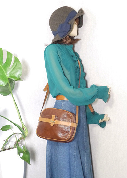 Old Celine レトロ総皮ポシェット（赤茶）
