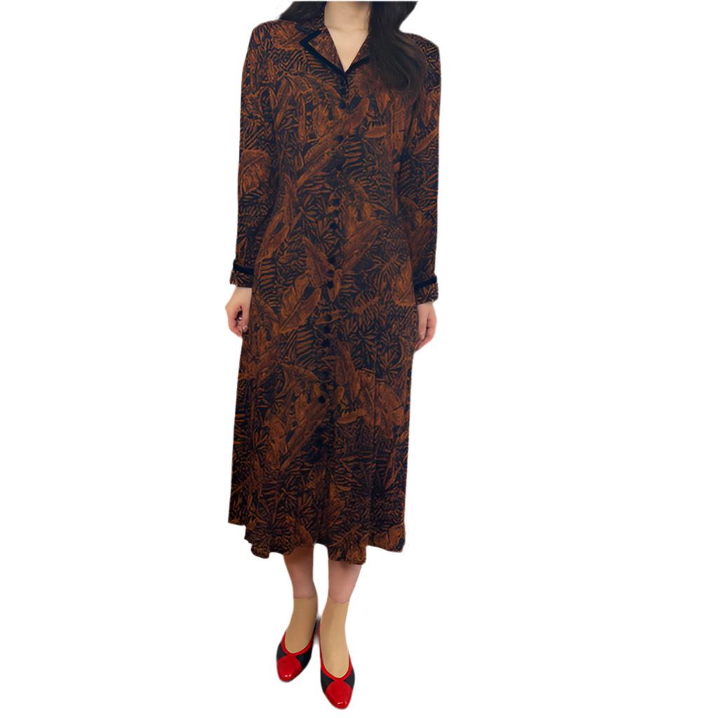 Rococo's SELECT　リーフ柄vintageワンピース（茶系）