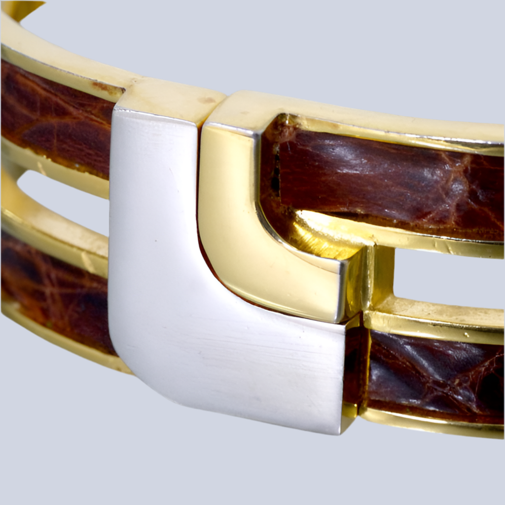 LOEWE ゴールド×クロコレザー2連ブレスレット（茶）