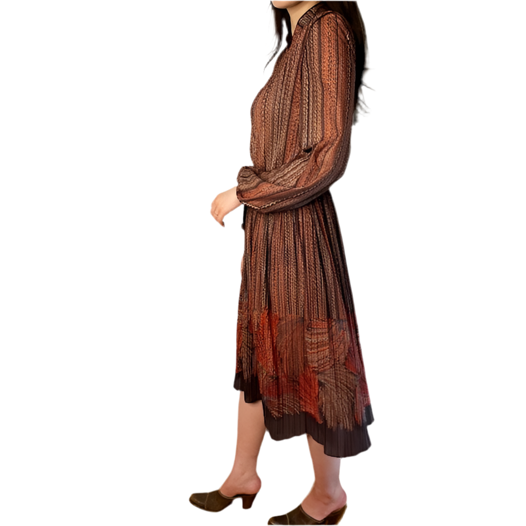 Rococo's SELECT　プリーツプリントvintageシフォンワンピース（茶系）