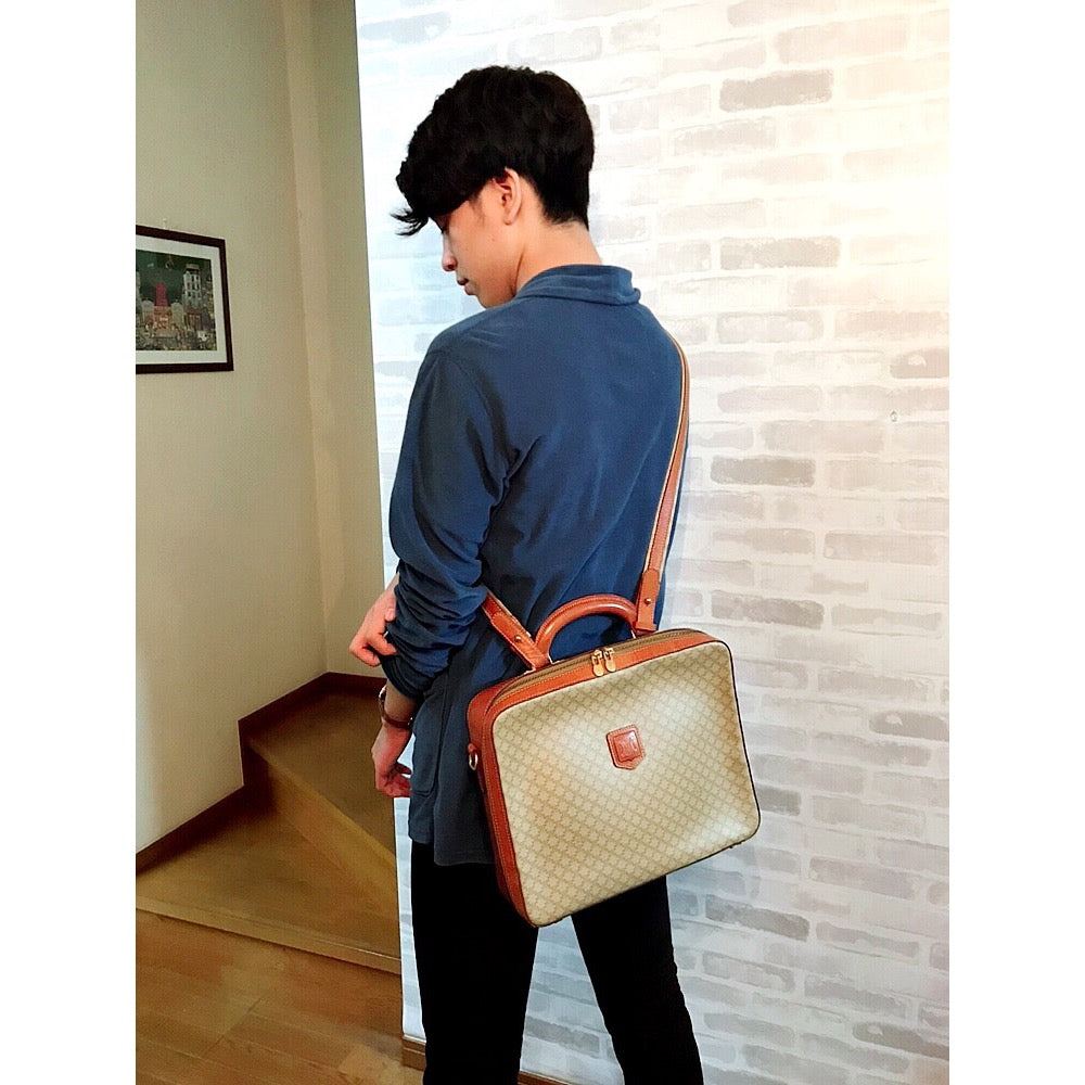 OLD CELINE マカダム柄ショルダー付ブリーフケース（ベージュ）