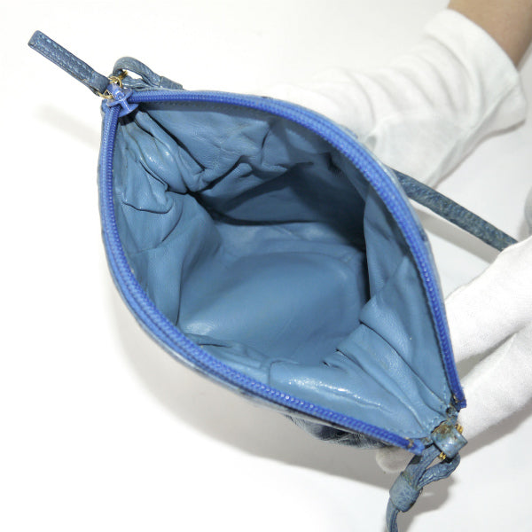 BALLY オーストリッチ 巾着型ミニポシェット（青）