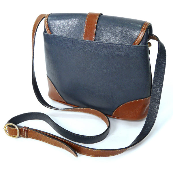 BALLY バイカラー総革ショルダーバッグ（紺×茶）