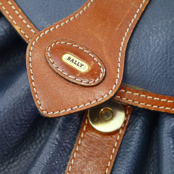 BALLY バイカラー総革ショルダーバッグ（紺×茶）