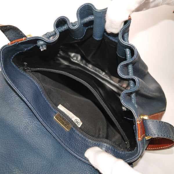 BALLY バイカラー総革ショルダーバッグ（紺×茶）