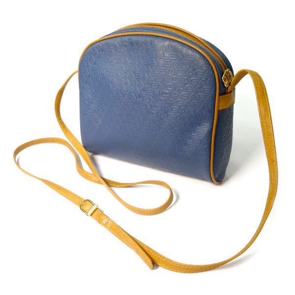 BALENCIAGA ロゴグラム斜めがけミニポシェット（青×キャメル）