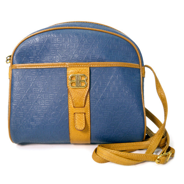 BALENCIAGA ロゴグラム斜めがけミニポシェット（青×キャメル）