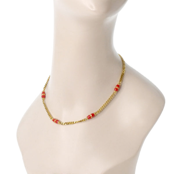 OLD CELINE　クラスプチェーンVintageネックレス（ゴールド/赤）