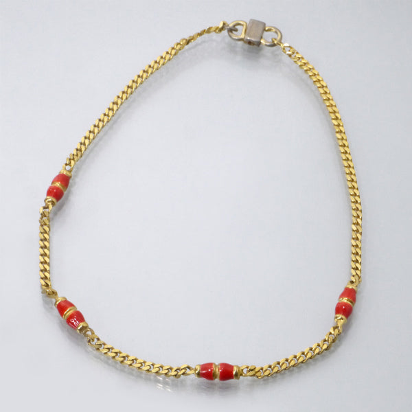 OLD CELINE　クラスプチェーンVintageネックレス（ゴールド/赤）