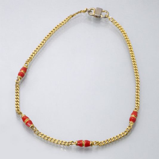 OLD CELINE　クラスプチェーンVintageネックレス（ゴールド/赤）