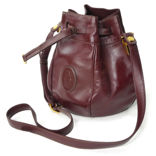 Cartier　ミニ巾着レザーショルダー（ボルドー）