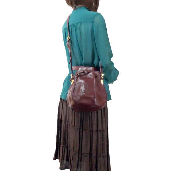 Cartier　ミニ巾着レザーショルダー（ボルドー）