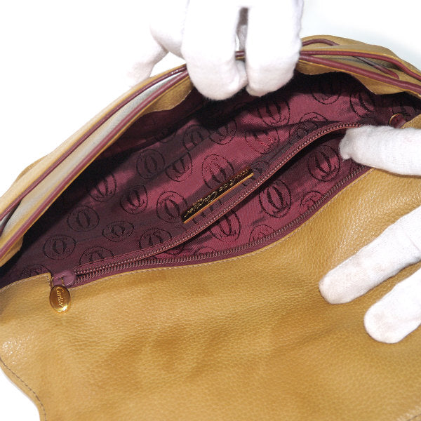 Cartier 総革クラッチバッグ（マスタードイエロー）