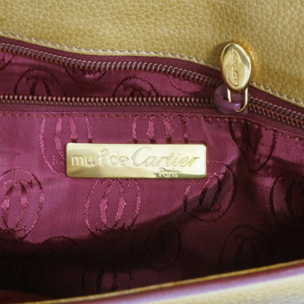 Cartier 総革クラッチバッグ（マスタードイエロー）