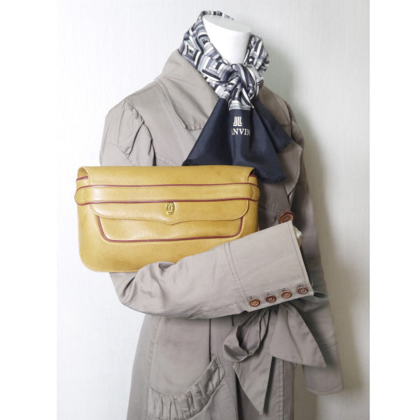 Cartier 総革クラッチバッグ（マスタードイエロー）