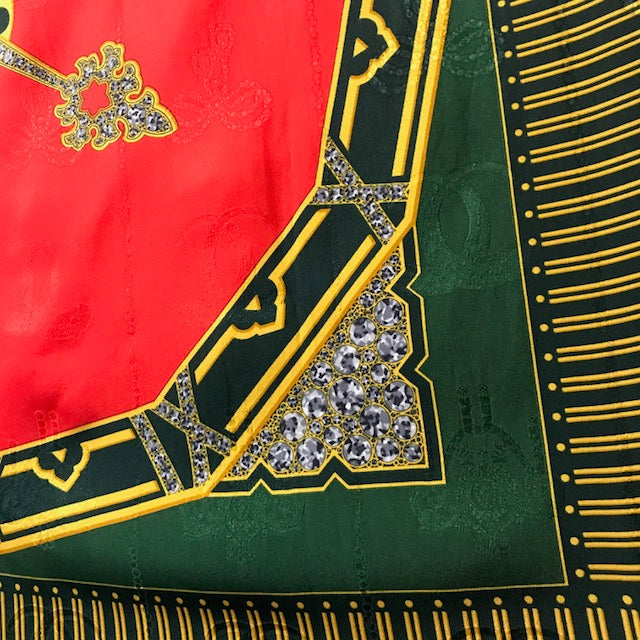 Cartier 時計柄 大判スカーフ（赤×緑系）