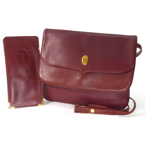 Cartier マストライン半円2WAYバッグ&眼鏡入れセット（ボルドー）