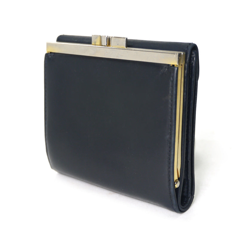 Cartier　サファイアライン レザーがま口折財布（濃紺）